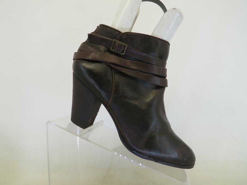 Arturo Chiang Womens Brown Leather Zip Buckle Ankle Boots Bootie Size 9.5 M